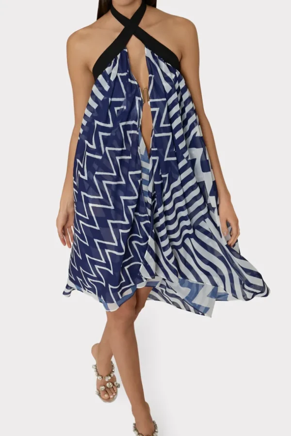Hot MILLY Convertible Patchwork Chevron Skirt Blue/White