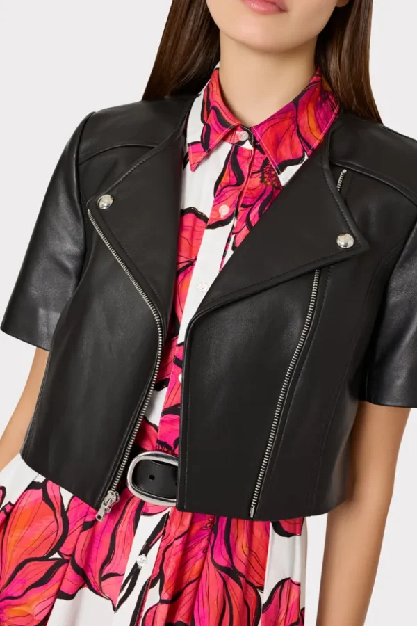 Store MILLY Cropped Short Sleeve Moto Jacket Black