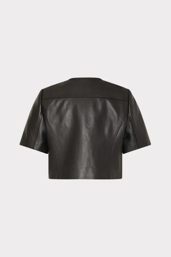 Store MILLY Cropped Short Sleeve Moto Jacket Black