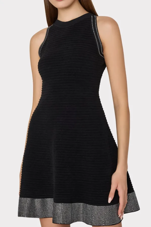 Flash Sale MILLY Crystal Trim Knit Mini Dress Black