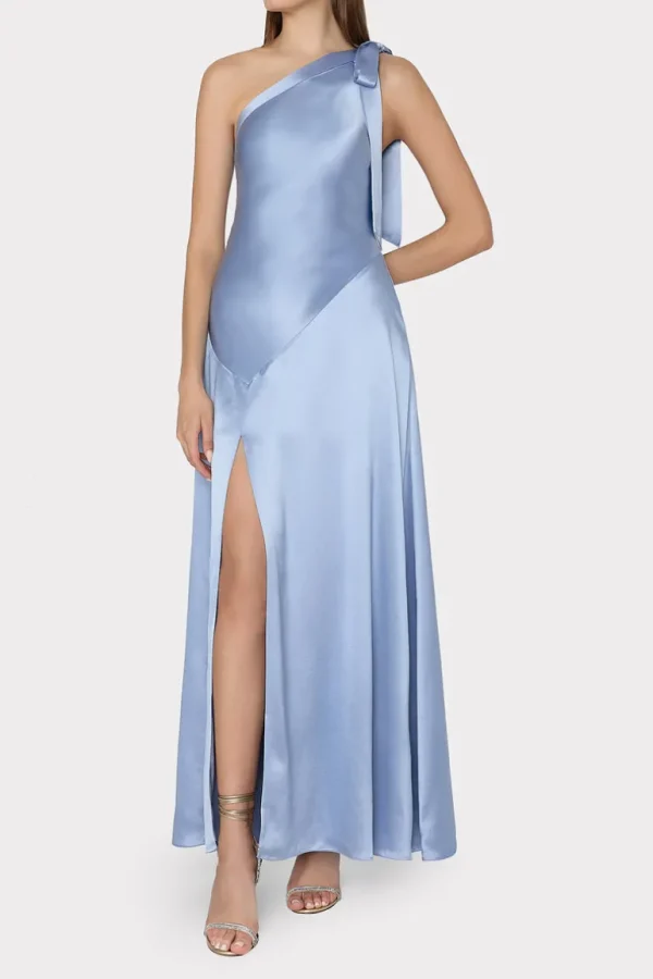 Hot MILLY Eleni Hammered Satin Gown Light Blue