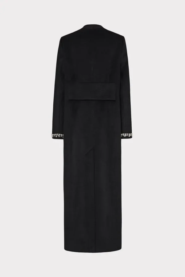Sale MILLY Embellished Trim Long Coat Black
