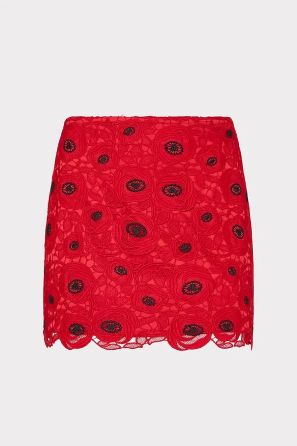 Flash Sale MILLY Embroidered Lace Modern Mini Skirt Red/Black