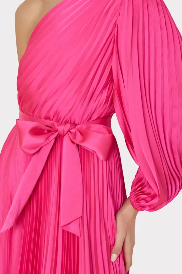 Best MILLY Essi Satin Pleated One Shoulder Dress Pink
