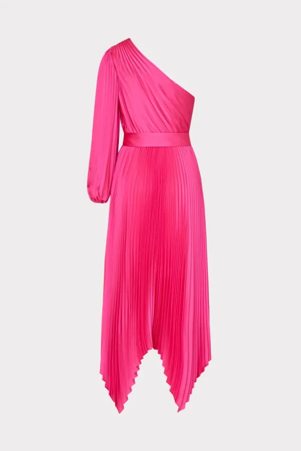 Best MILLY Essi Satin Pleated One Shoulder Dress Pink