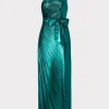 Online MILLY Estelle Pleated Lamé Dress Green