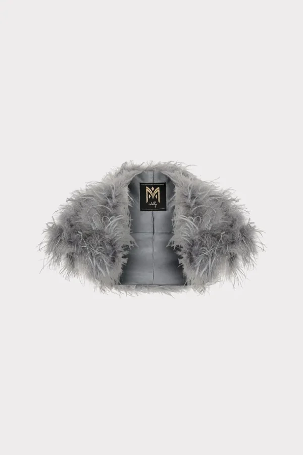 New MILLY Feather Bolero Pewter