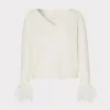 Cheap MILLY Feather Cuff V-Neck Sweater Ecru