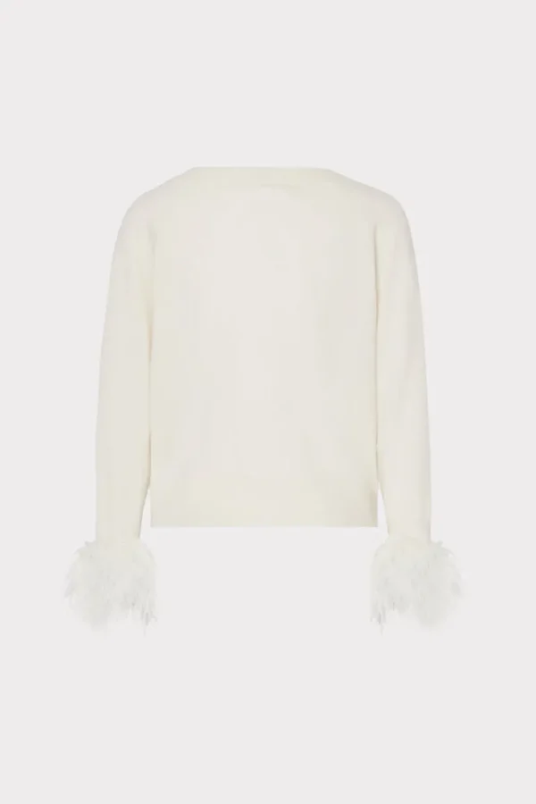 Cheap MILLY Feather Cuff V-Neck Sweater Ecru
