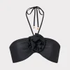 Online MILLY Floral Applique Halter Bikini Top Black