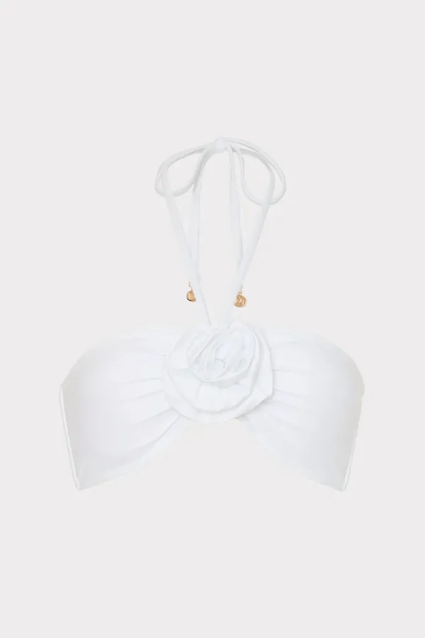 Outlet MILLY Floral Applique Halter Bikini Top White