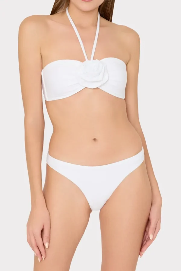 Outlet MILLY Floral Applique Halter Bikini Top White