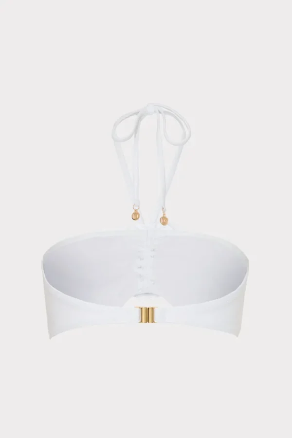 Outlet MILLY Floral Applique Halter Bikini Top White