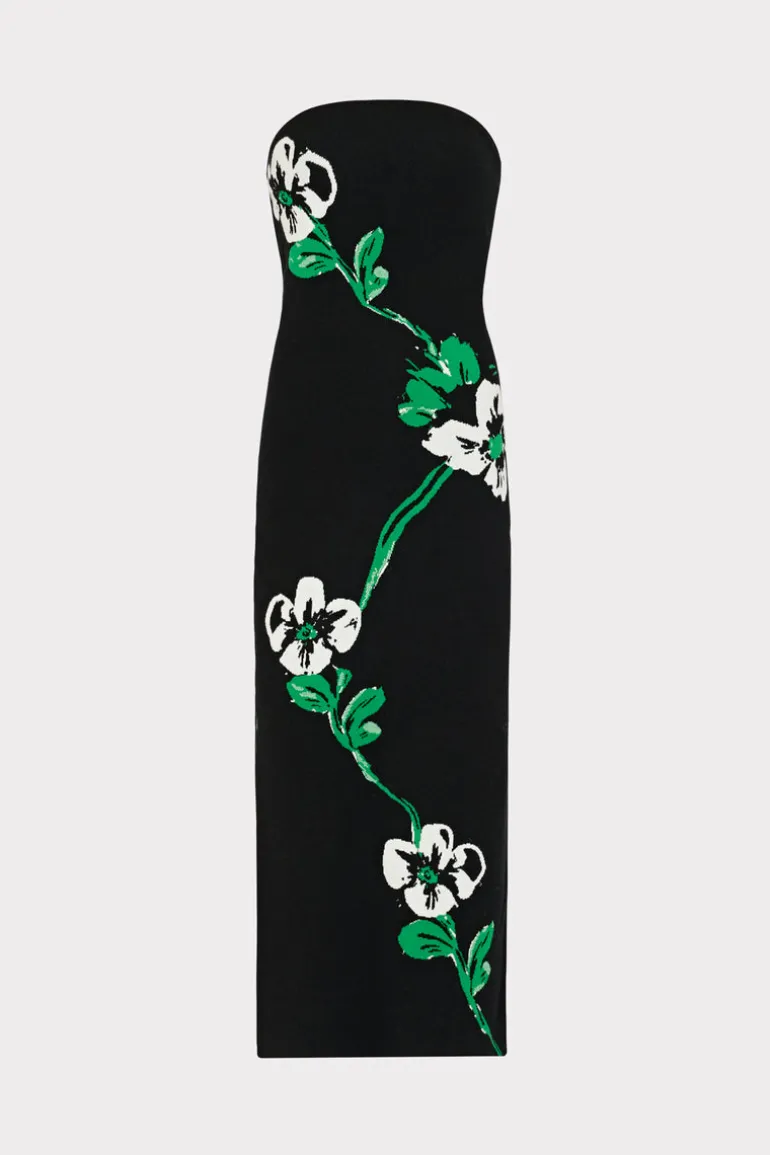 floral_jacquard_strapless_0.webp Cheap MILLY Floral Jacquard Strapless Midi Dress Black Multi