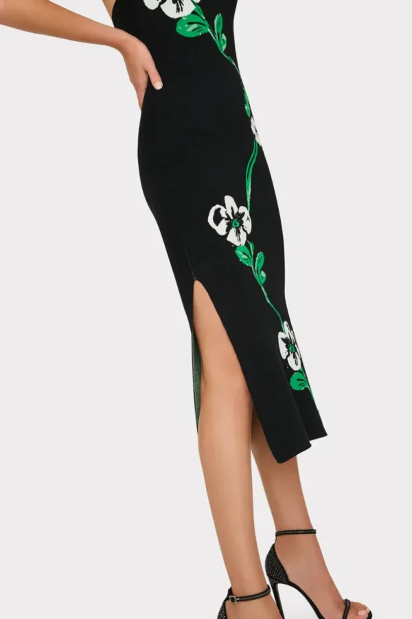 Cheap MILLY Floral Jacquard Strapless Midi Dress Black Multi