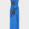 Cheap MILLY Floral Strapless Knit Midi Dress Blue Multi