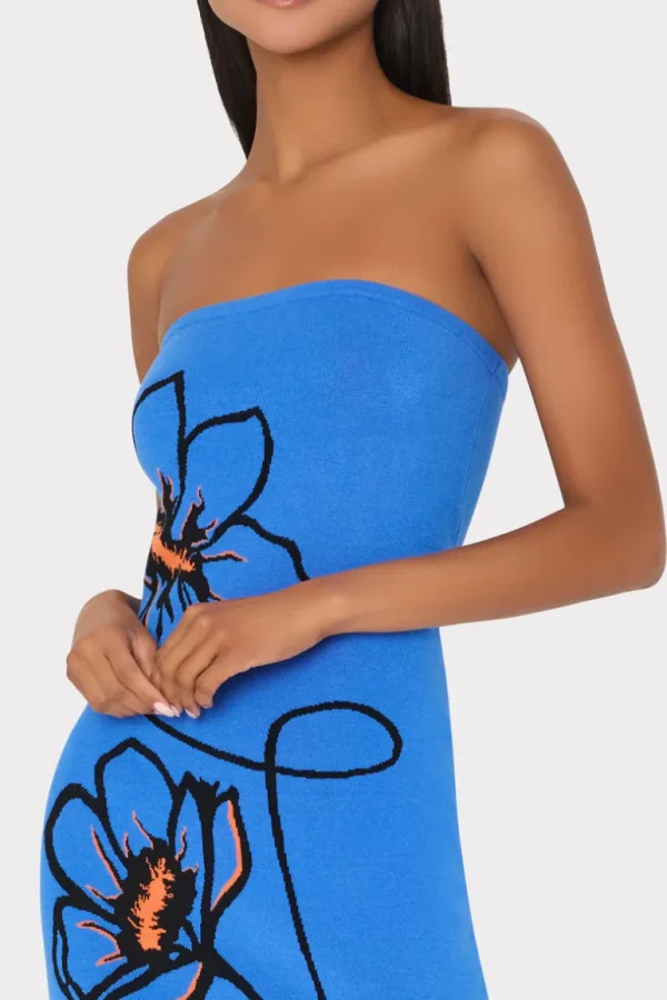 Cheap MILLY Floral Strapless Knit Midi Dress Blue Multi