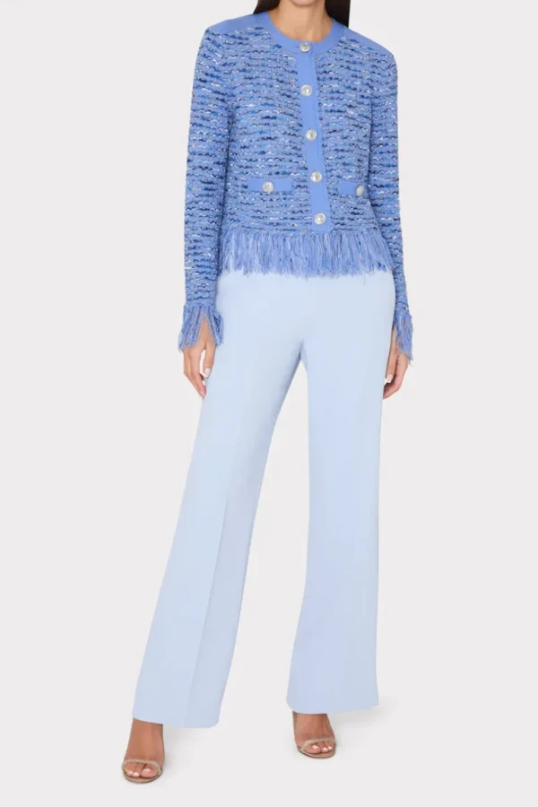 Cheap MILLY Fringe Trim Cardigan Blue