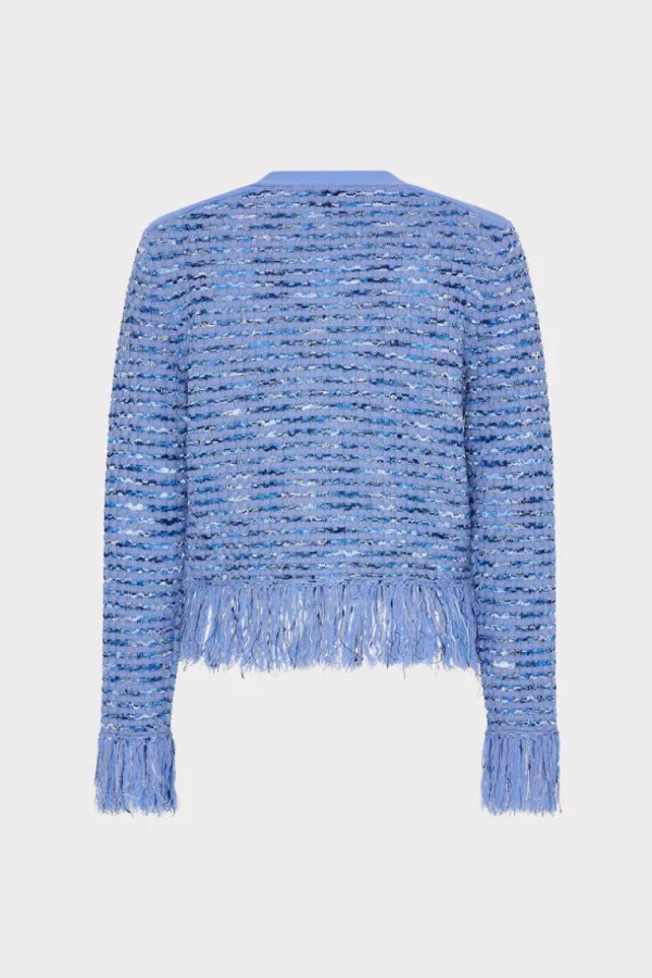 Cheap MILLY Fringe Trim Cardigan Blue