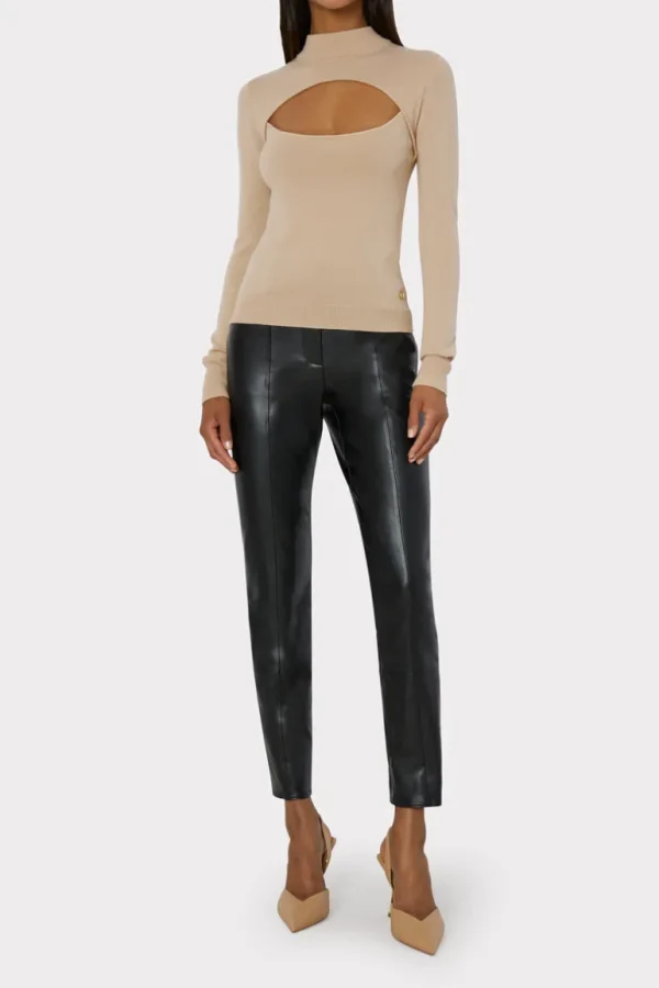 Discount MILLY Front Cut Out Turtleneck Caramel