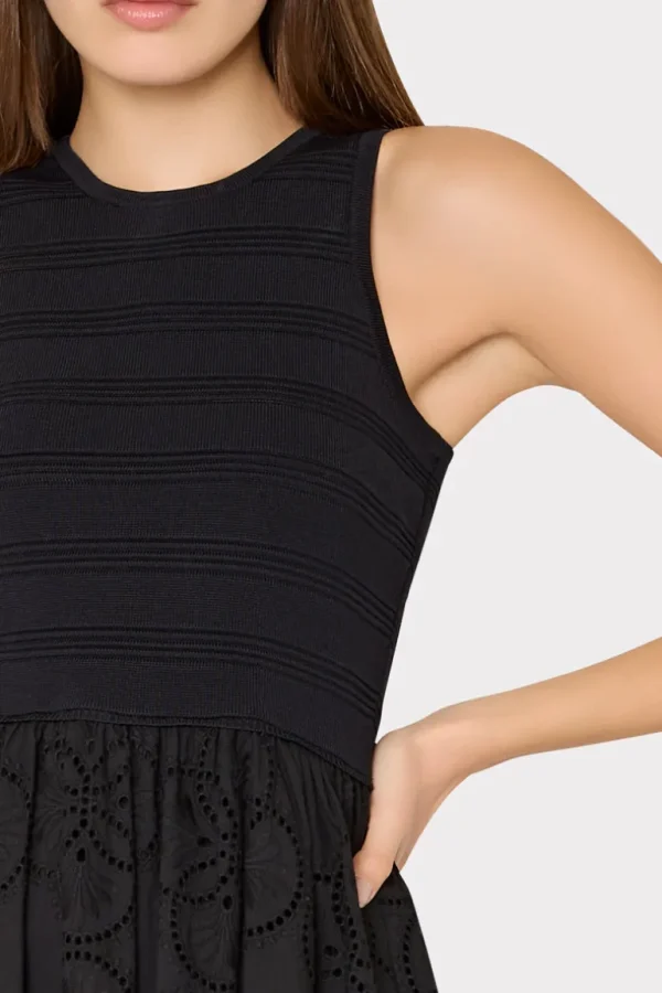 Outlet MILLY Geo Eyelet Knit Combo Midi Dress Black
