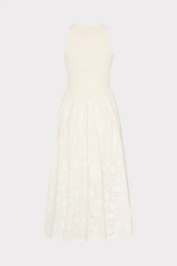 Best MILLY Geo Eyelet Knit Combo Midi Dress Ecru