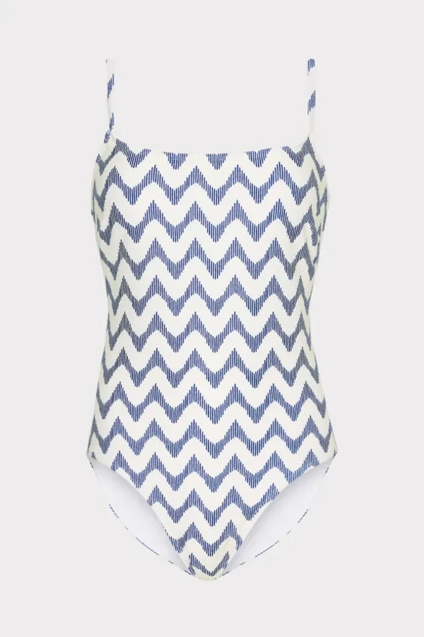 Discount MILLY Grace Barcelona Chevron One Piece White/Blue