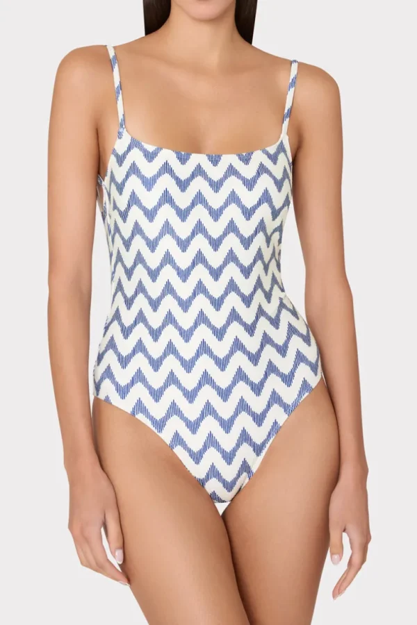 Discount MILLY Grace Barcelona Chevron One Piece White/Blue