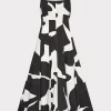 Fashion MILLY Grand Foliage Poplin Midi Dress Black/White