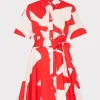 Sale MILLY Grand Foliage Poplin Mini Dress Red/White