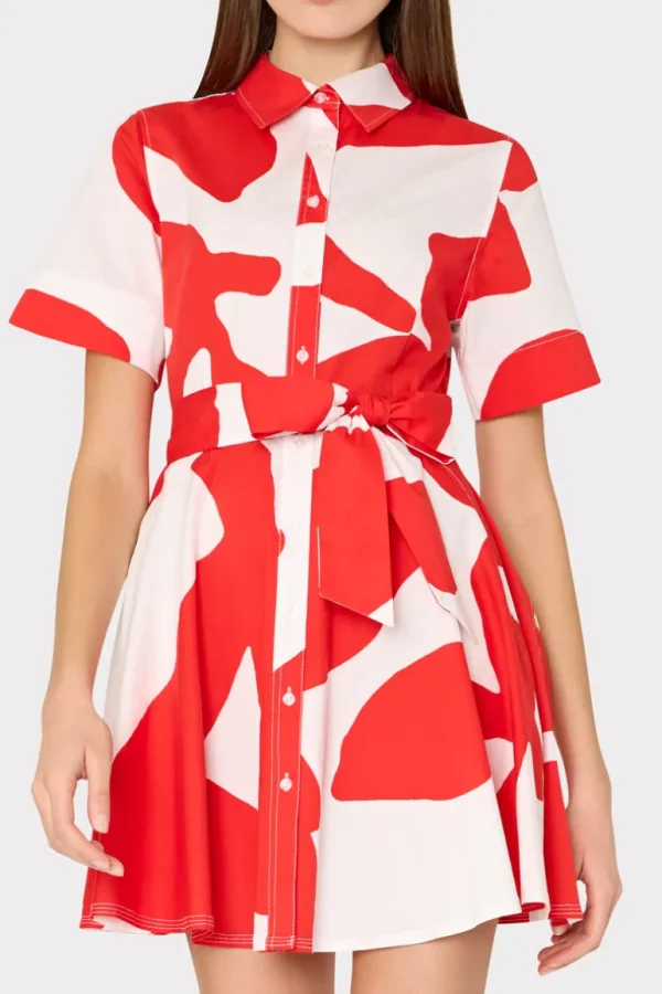 Sale MILLY Grand Foliage Poplin Mini Dress Red/White