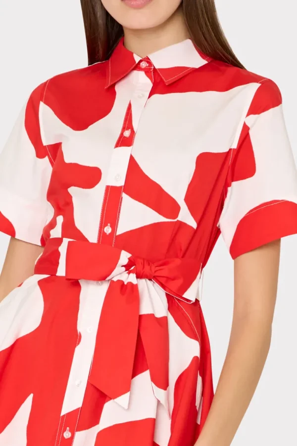 Sale MILLY Grand Foliage Poplin Mini Dress Red/White