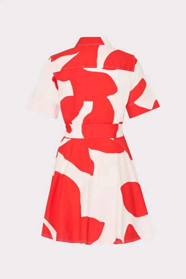 Sale MILLY Grand Foliage Poplin Mini Dress Red/White