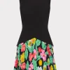 Cheap MILLY Haddy Tulip Rosette Pleated Mini Dress Black Multi