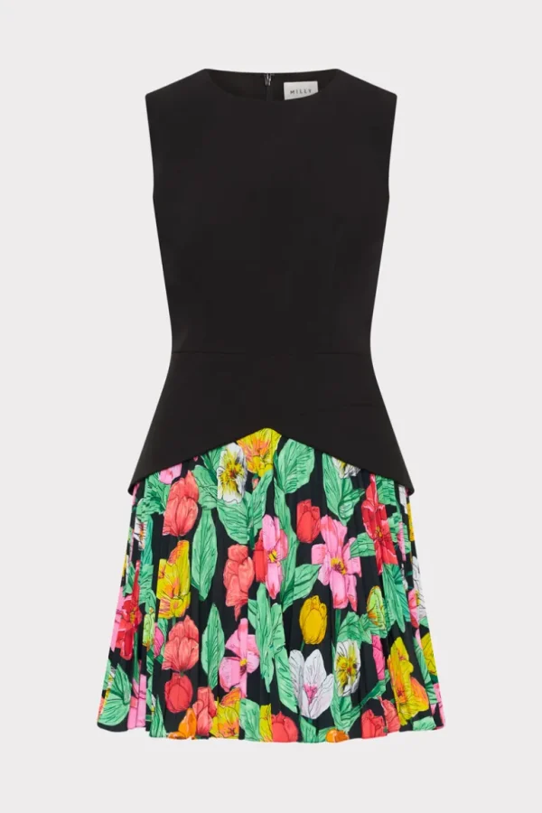 Cheap MILLY Haddy Tulip Rosette Pleated Mini Dress Black Multi