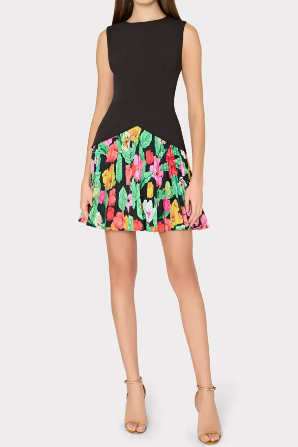 Cheap MILLY Haddy Tulip Rosette Pleated Mini Dress Black Multi