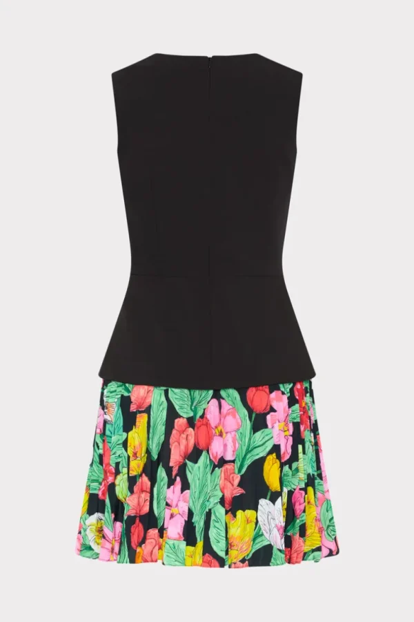 Cheap MILLY Haddy Tulip Rosette Pleated Mini Dress Black Multi