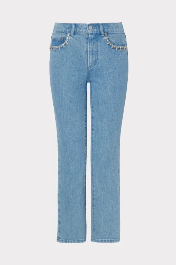 Store MILLY Hali Crystal Embellished Jeans Light Wash