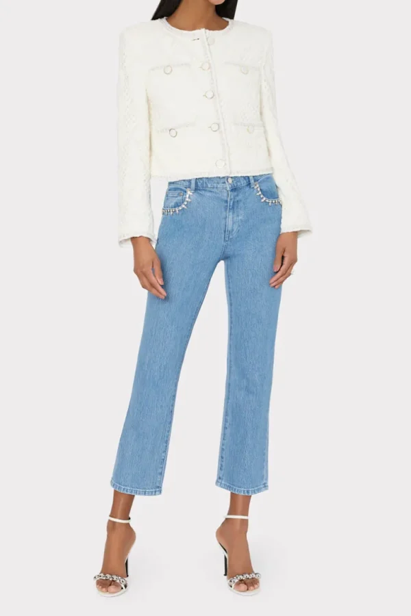 Store MILLY Hali Crystal Embellished Jeans Light Wash