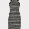 Fashion MILLY Halter Textured Fringe Knit Mini Dress Black Gold Multi