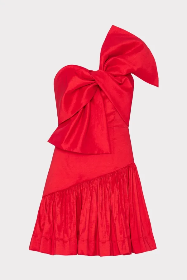 Best MILLY Harley Bow Taffeta Mini Dress Red