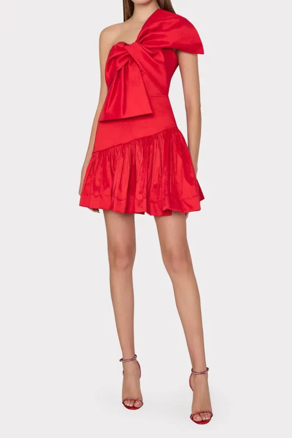 Best MILLY Harley Bow Taffeta Mini Dress Red