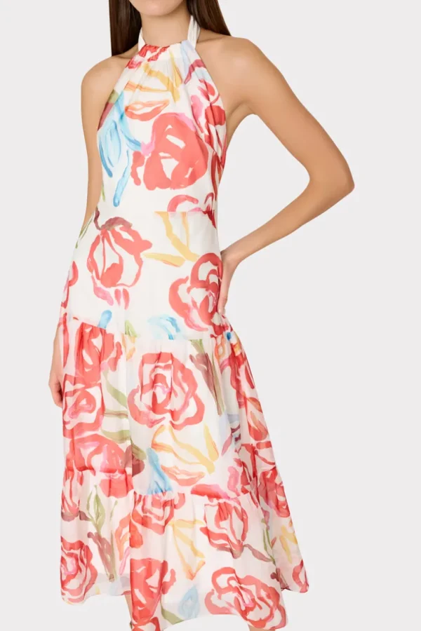 Cheap MILLY Hayden Floraison Rouge Organza Dress Red Multi
