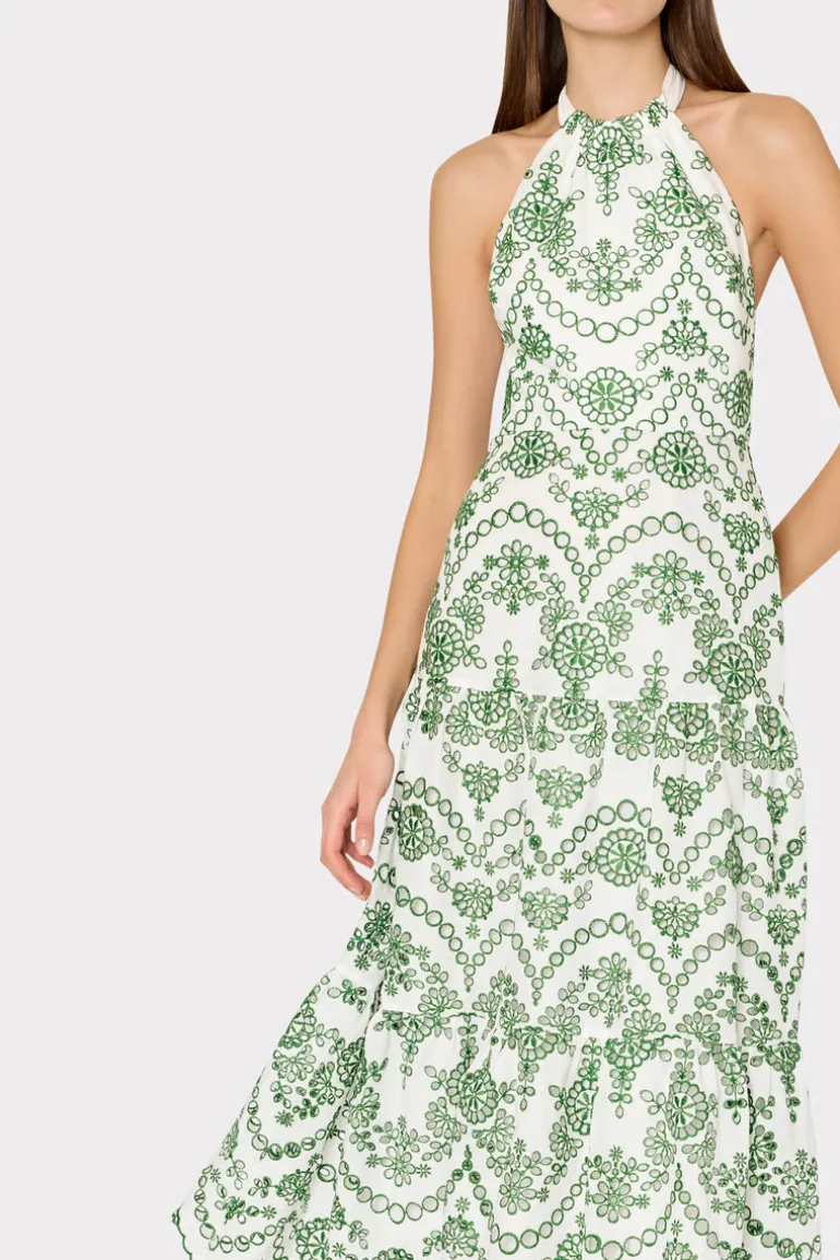 hayden_scallop_eyelet_dre_2.webp Store MILLY Hayden Scallop Eyelet Dress White/Green