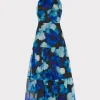 Discount MILLY Hayden Watercolor Petals Organza Dress Blue Multi
