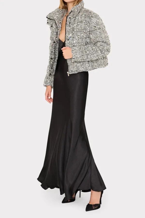 Hot MILLY Hayes Sequin Tweed Puffer Black Multi