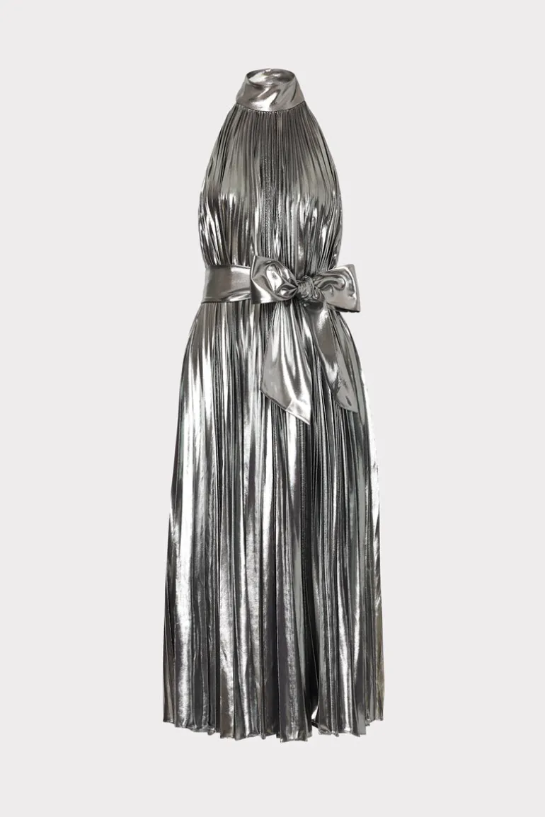 idena_pleated_lam_halter__0.webp Cheap MILLY Idena Pleated Lamé Halter Dress Silver