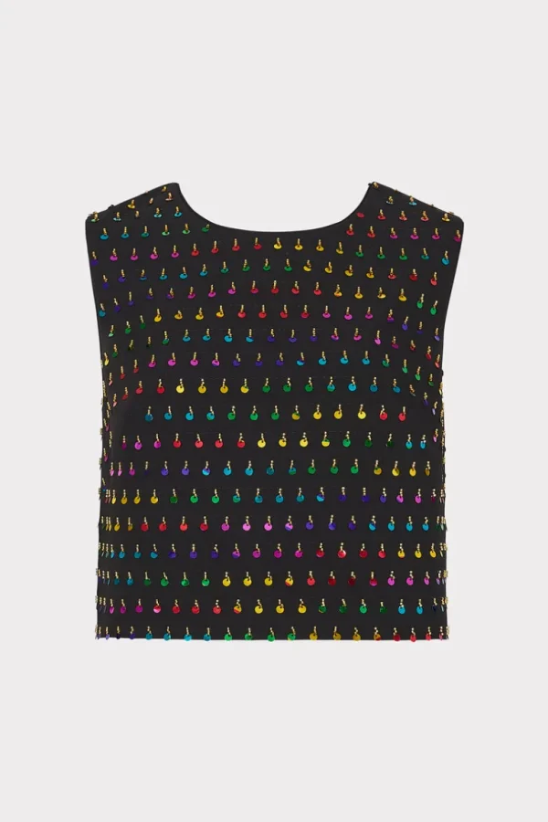 Store MILLY Iiana Beaded Sequin Sleeveless Top Black/Rainbow