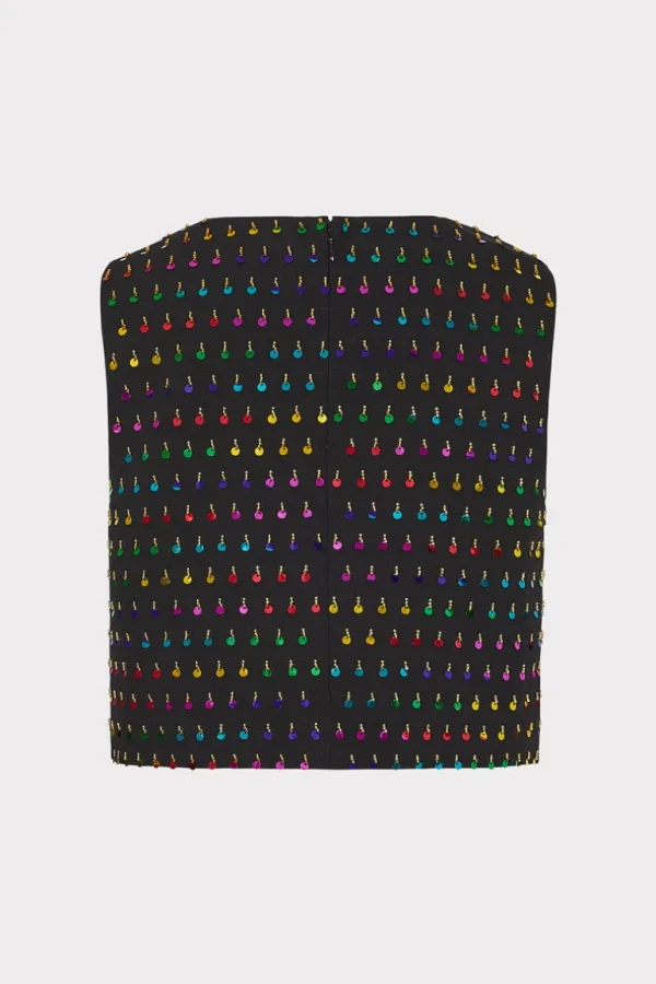 Store MILLY Iiana Beaded Sequin Sleeveless Top Black/Rainbow