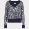 Hot MILLY Ilaria Sequin V-Neck Sweater Navy